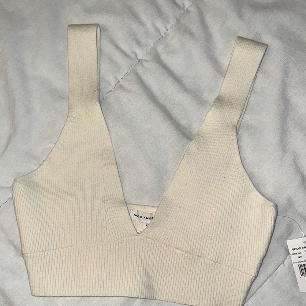 Good American Cream Ribbed Bralette